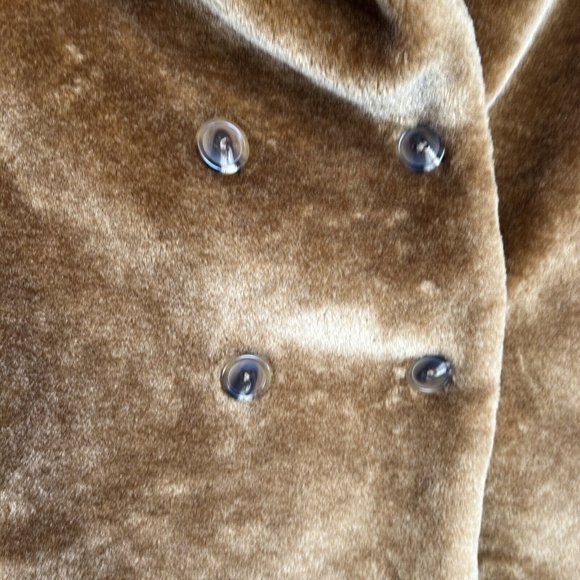 Wild Fable Fuzzy Coat Womans M Carmel Cognac Double Breasted Seam Pockets Lined - Picture 4 of 12